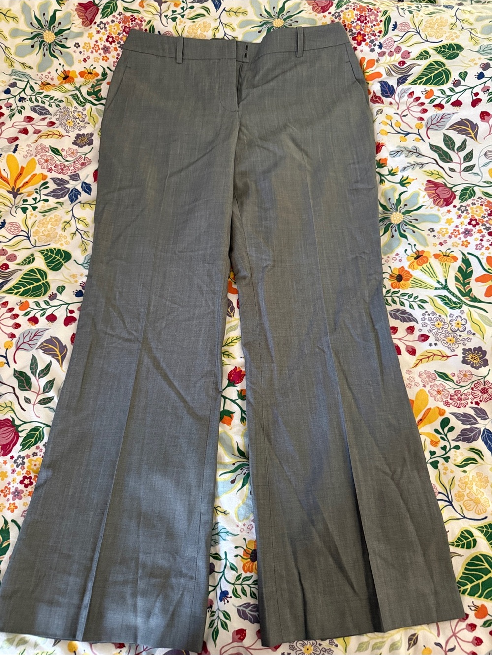 LOFT Gray Wool Wide-Leg Dress Pants
